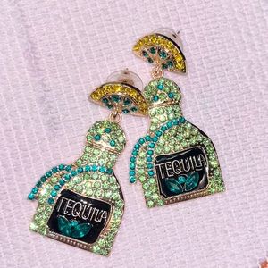 Green Tequila Bottle Earrings